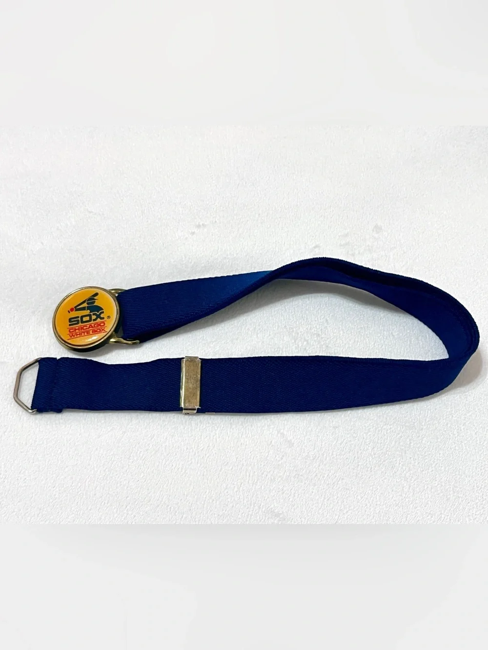 Vintage 80s Lee N.Y.C. Navy Blue Elastic Stretch Belt Gold Clasp Buckle Hardware